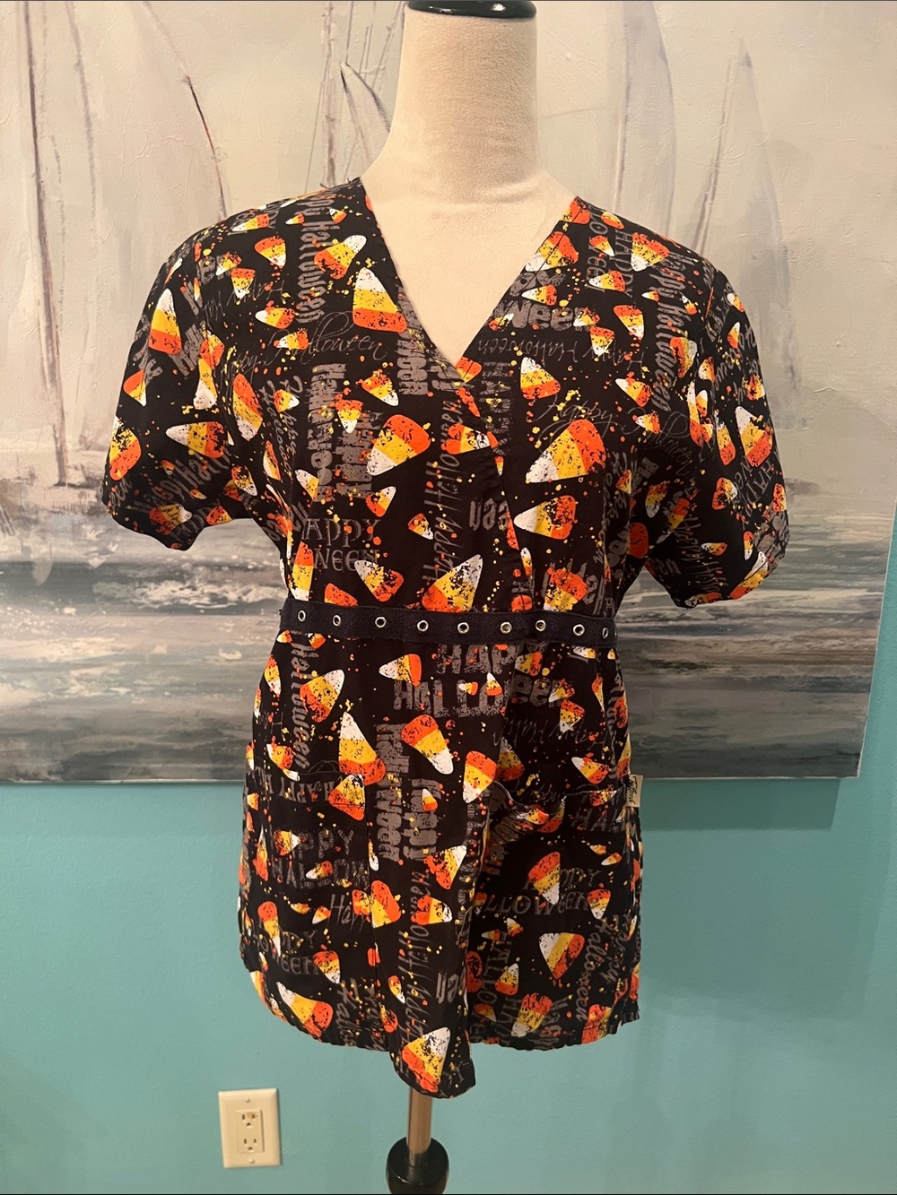 Tafford Halloween Scrub Top, Small